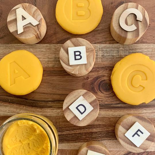 WOODEN PLAYDOUGH STAMPER | A.B.C INDIVIDUAL LETTER